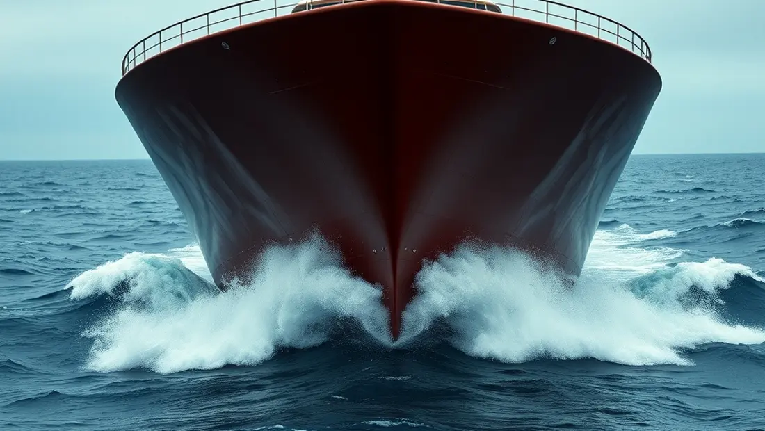 Navire en mer avec vagues.