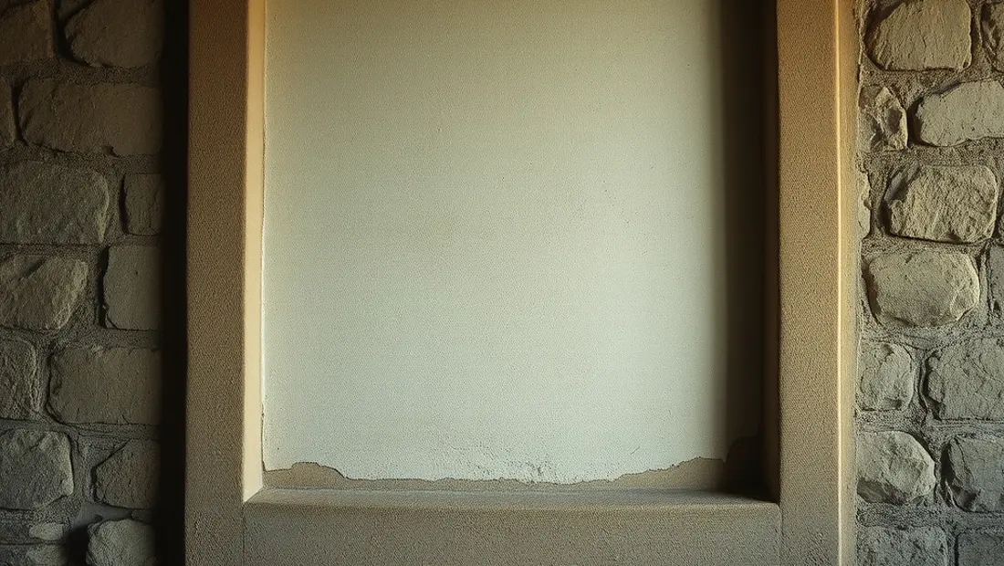Cachet en cuivre dans un cadre ancien sur un mur de pierre.