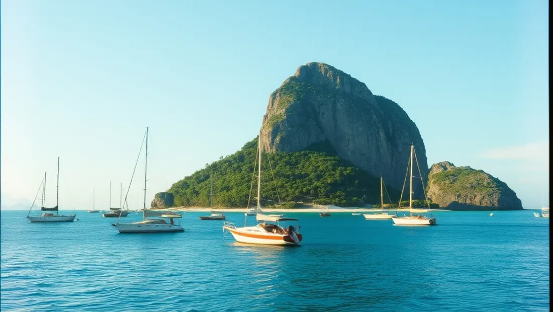 Île paradisiaque avec bateaux ancrés
