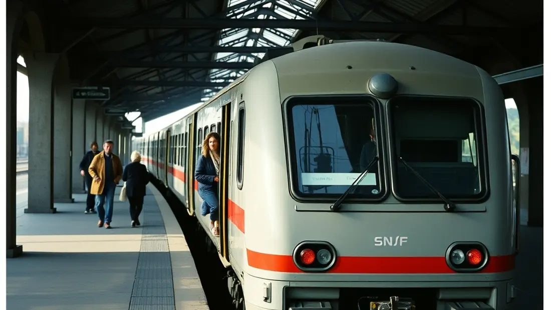 Train de voyageurs dans une gare ferroviaire
